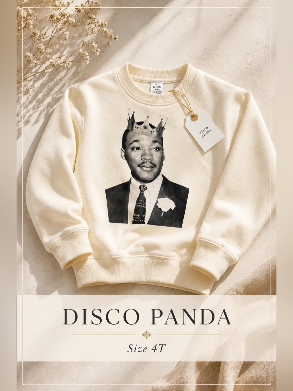 Disco Panda MLK Crown Graphic Sweatshirt Cream Size 4T NWT